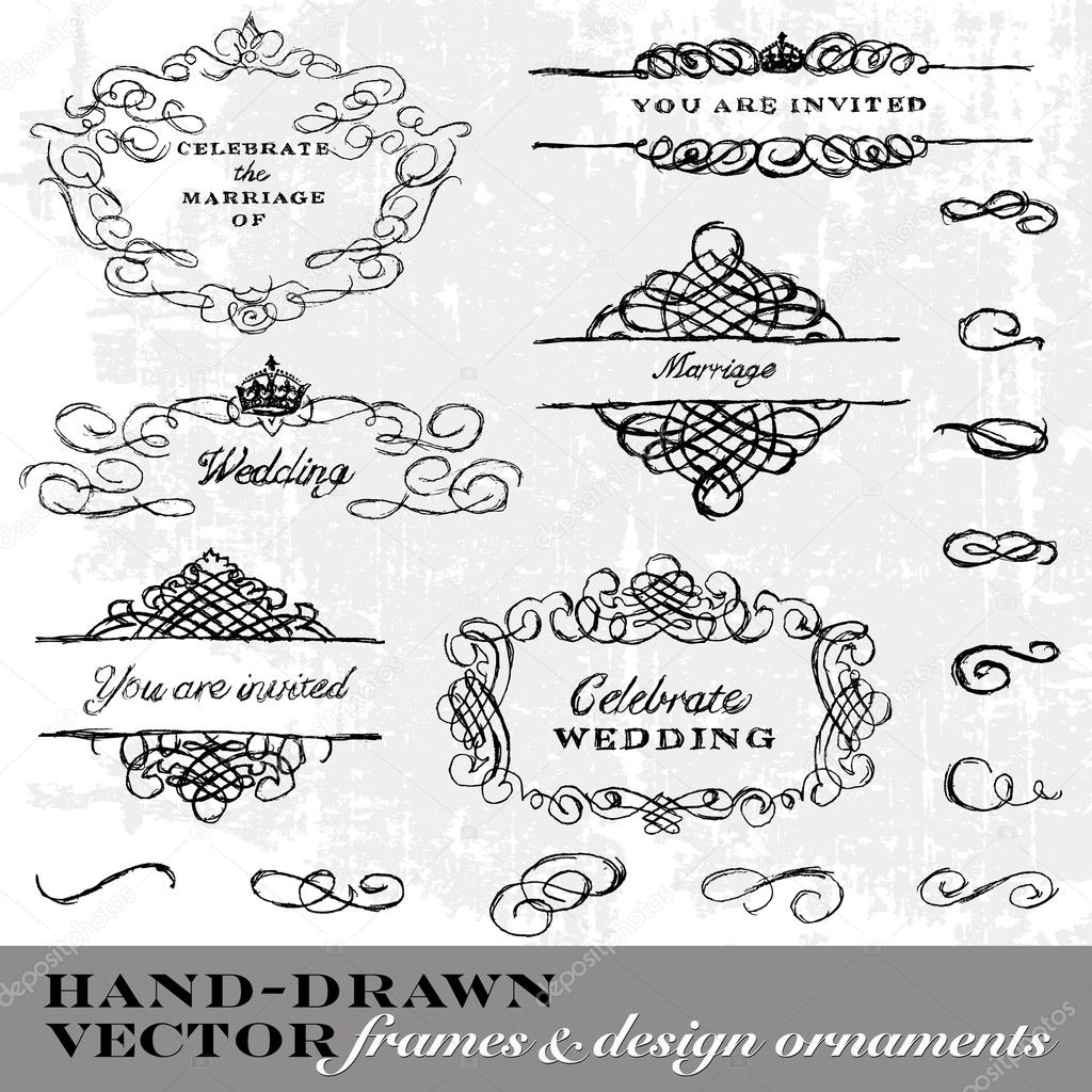 Vector Hand Drawn Frame and Ornament Set.