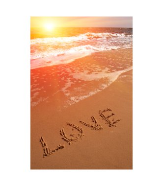 Love word on sea beach clipart