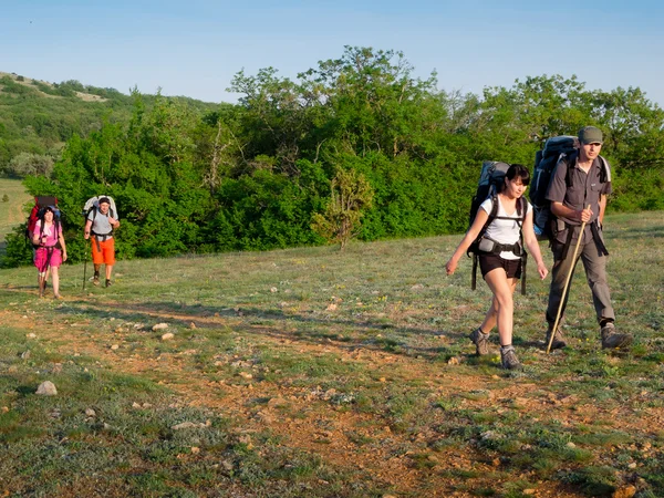 Escursionisti gruppo a piedi — Foto Stock