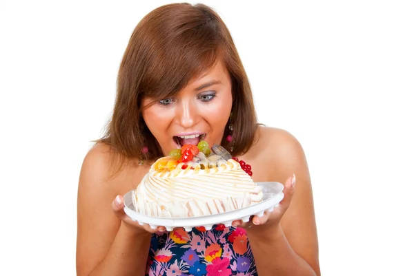 Menina comer bolo — Fotografia de Stock