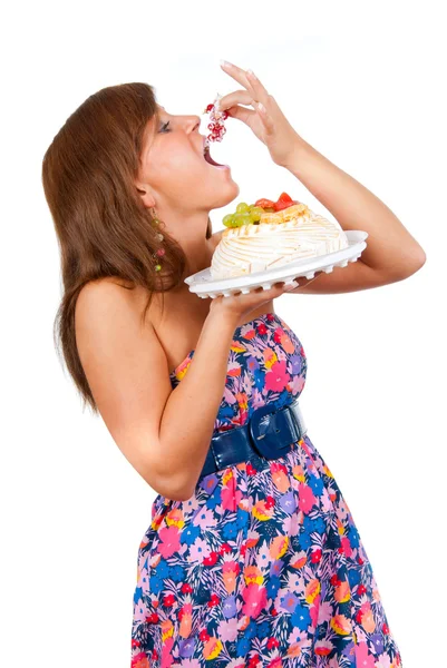 Menina comer bolo — Fotografia de Stock
