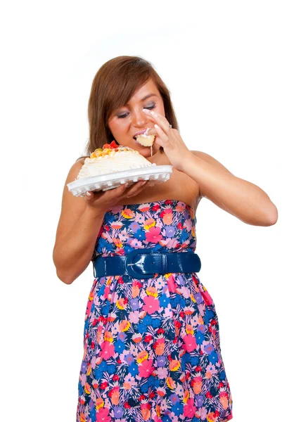 Chica comer pastel — Foto de Stock