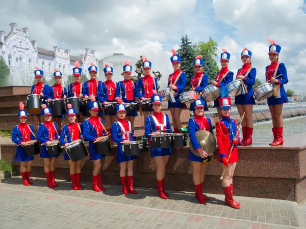Girls drummers posing — Stock Photo, Image