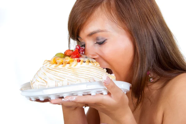 Mädchen essen Kuchen — Stockfoto