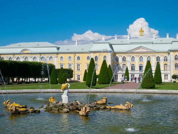 Uitzicht op het grand palace in peterhof — Stockfoto