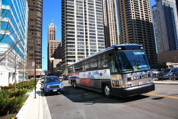 stock image Chicago Bus and Buildings