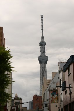 Tokyo sky tree bulutlu gökyüzü altında