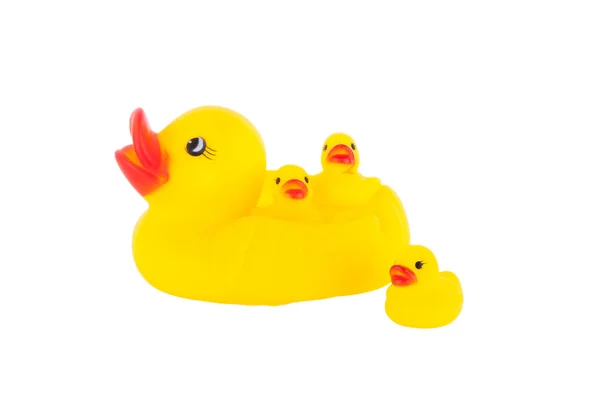 Yellow rubber duck with ducklings — Stock Photo, Image