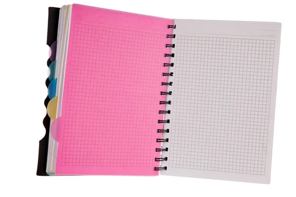 Cuaderno de escuela en espiral en blanco con separadores de pestañas —  Fotos de Stock