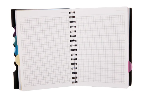 Caderno escolar em espiral em branco com divisores de separadores — Fotografia de Stock
