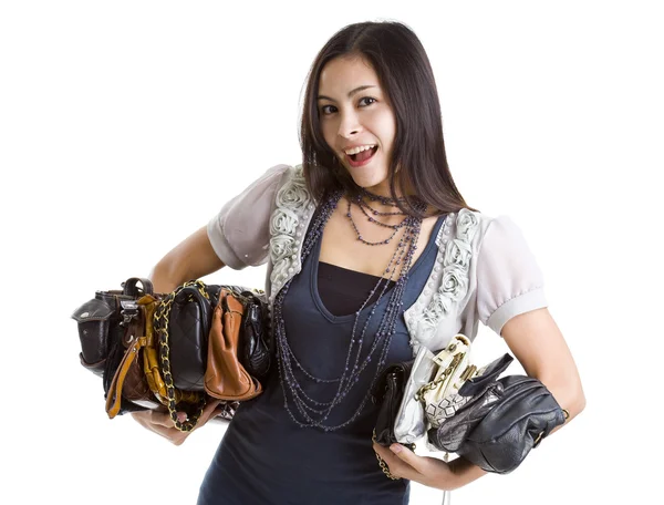 Woman with many a purses — Stock Photo, Image