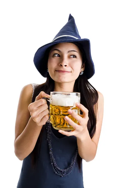 Nő, csapolt sör — Stock Fotó