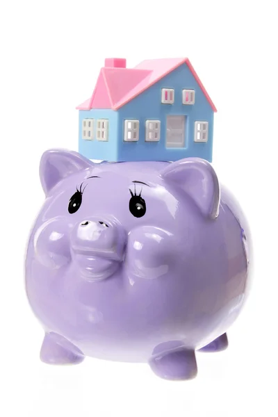 Piggy Bank és játék-ház — Stock Fotó