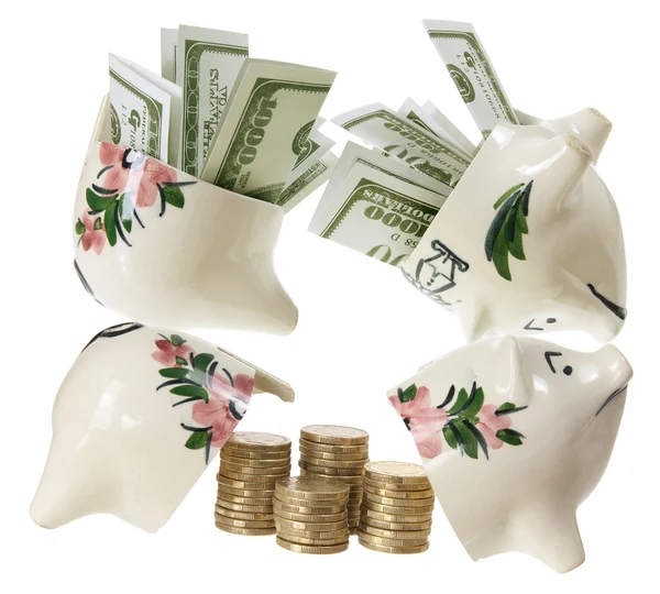 Gebroken piggy banks — Stockfoto