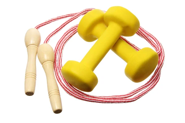 Dumb Bells and Skipping Rope — Stock Photo, Image