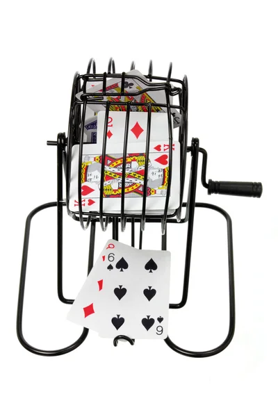 Gaiola de jogo de bingo com cartas de jogo — Fotografia de Stock