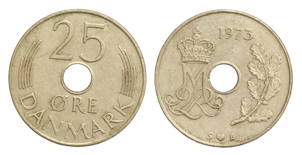 Монета старої Данії 25 ORE 1973 року — стокове фото