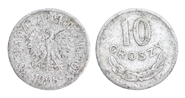 Vieux 10 Groszy Pièce de monnaie de la Pologne de 1968 — Photo