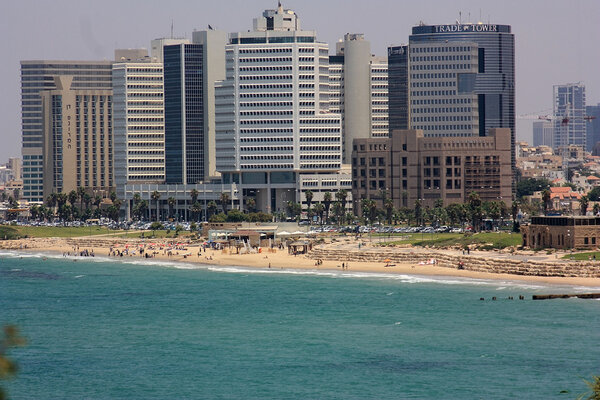 View of the beach of Tel-Aviv from sea, Israel