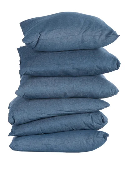 蓝色牛仔枕头的堆栈 — 图库照片