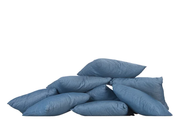 Stoh polštářů modré džínovině — Stock fotografie