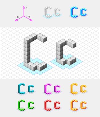 cubes.letter c. vektöründen izometrik yazı tipi