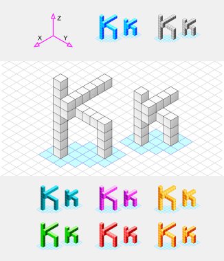 cubes.letter k. vektöründen izometrik yazı tipi