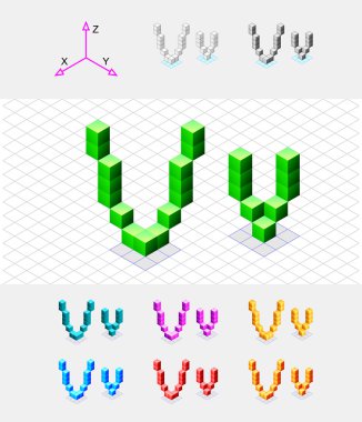 izometrik yazı tipinden vektör v. cubes.letter