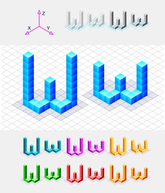 izometrik yazı tipinden vektör w. cubes.letter