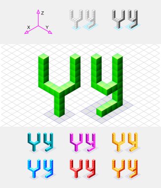 cubes.letter y. vektöründen izometrik yazı tipi
