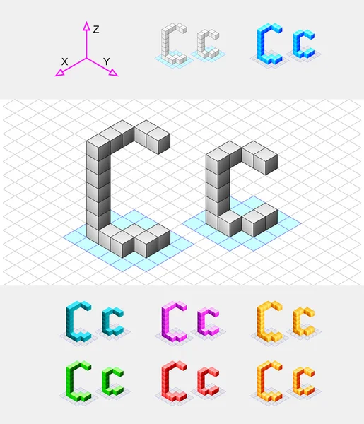 Isometric font from the cubes.Letter C. Vector — Stock Vector