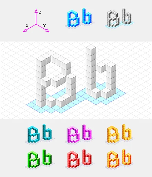 Caratteri isometrici dei cubi.Lettera B. Vector — Vettoriale Stock