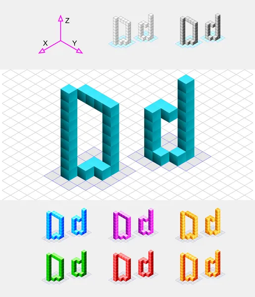 Caratteri isometrici dei cubi.Lettera D. Vector — Vettoriale Stock