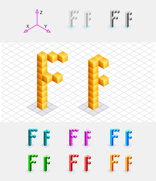 Isometric font from the cubes.Letter F. Vector — Stock Vector