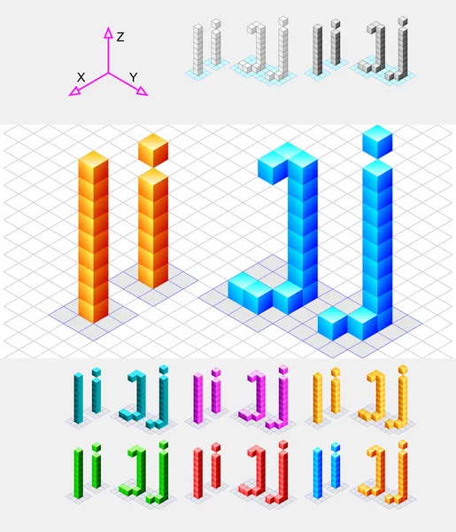 ベクトル i と j の cubes.letters からの等尺性のフォント — ストックベクタ