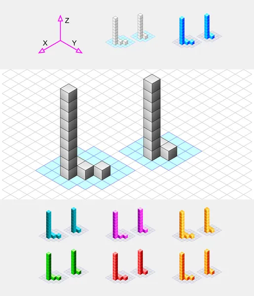 Cubes.letter l. ベクトルからの等尺性のフォント — ストックベクタ