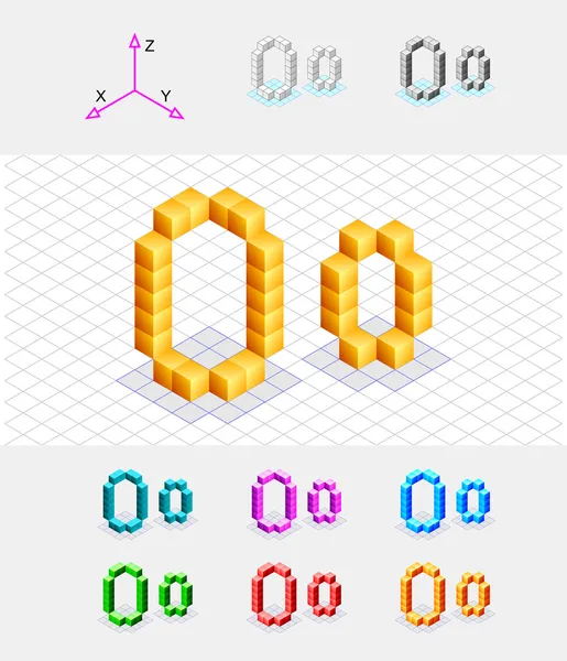 Isometric font from the cubes.Letter O. Vector — Stock Vector
