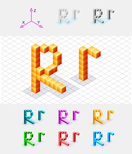 Caratteri isometrici delle cube.Lettera R. Vector — Vettoriale Stock