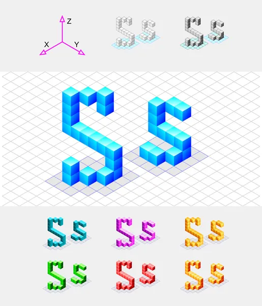Isometric font from the cubes.Letter S. Vector — Stock Vector