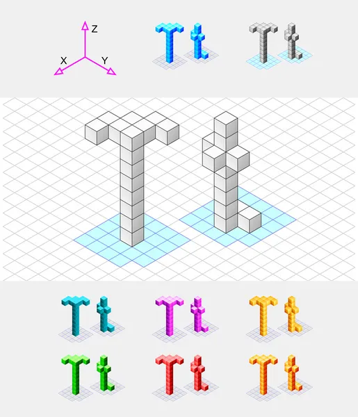Caratteri isometrici dei cubi.Lettera T. Vector — Vettoriale Stock
