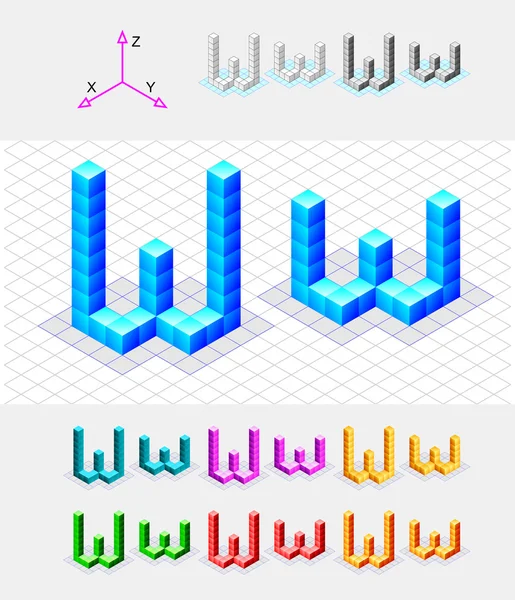 ベクトルの w. cubes.letter からの等尺性のフォント — ストックベクタ