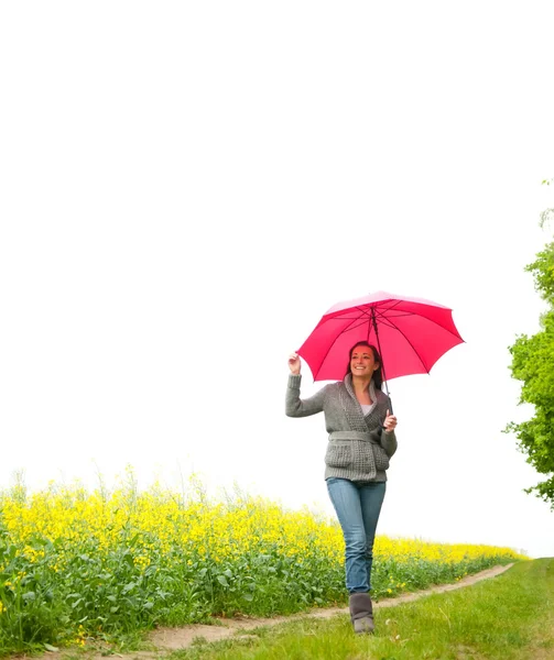 Gelukkige vrouw met paraplu — Stockfoto