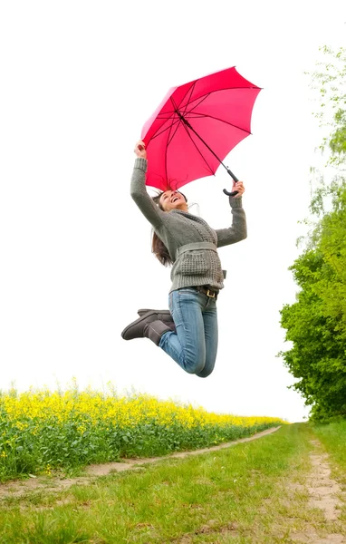 Feliz mujer joven saltando —  Fotos de Stock