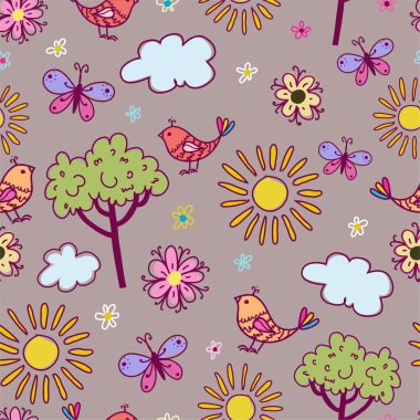 Seamless texture with birds and flowers. clipart