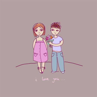 Illustration of a a boy and a girl clipart