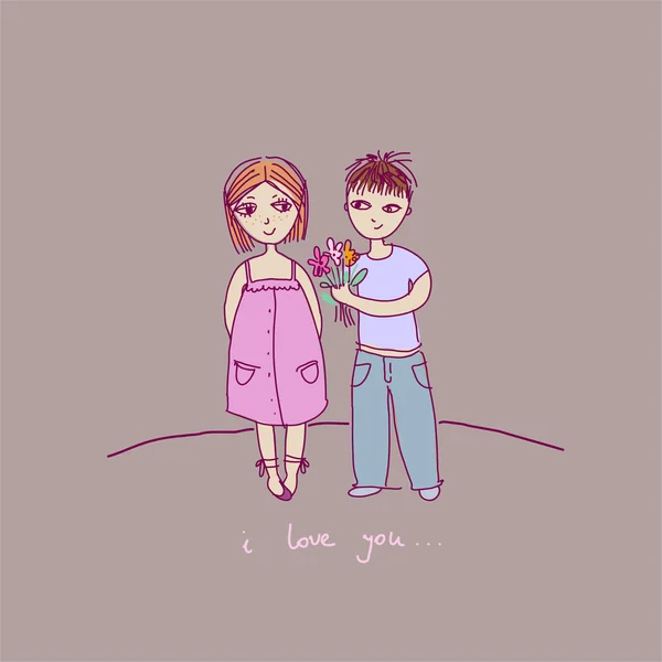 Ilustração de um menino e uma menina — Vetor de Stock
