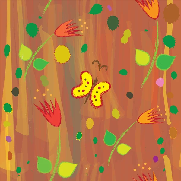 튤립과 다채로운 수채화 배경 나비 추상 꽃 원활한 패턴 — 스톡 벡터
