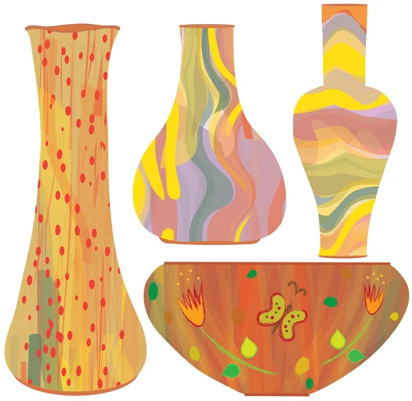 Sammlung von Keramikvasen mit farbenfroher Malerei — Stockvektor