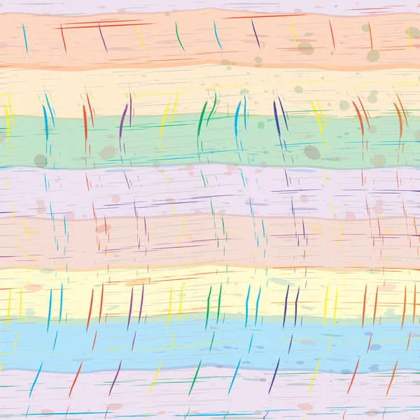 Grunge geométrico colorido aquarela padrão sem costura horizontal com manchas e traços — Vetor de Stock