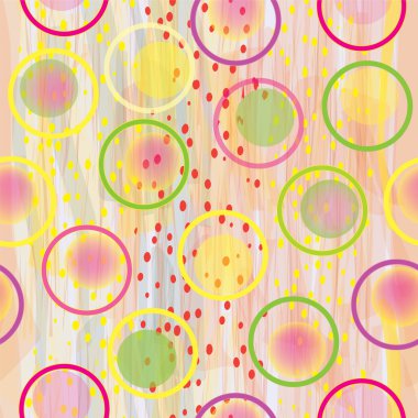 Vector seamless colorful composition with circles,drops and stains on watercolor background clipart